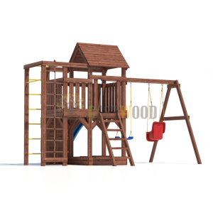 Детская деревянная игровая площадка для улицы дачи CustWood Scout SC4 с деревянной крышей