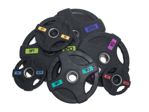 Диск олимпийский обрезиненный черный с двумя хватами Original FitTools FT-2HGP-5 5 кг
